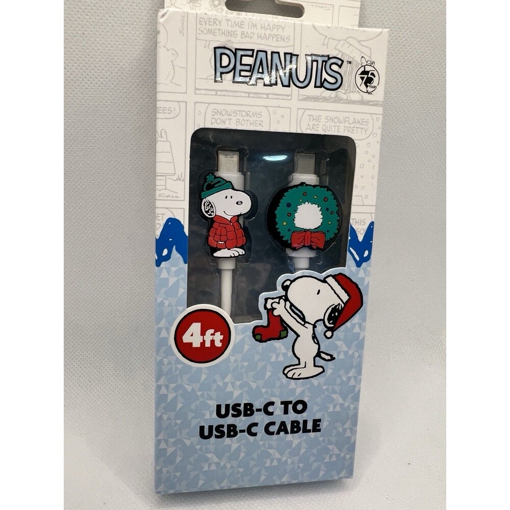 New Peanuts Snoopy USB C To USB C Cable 4 Ft Christmas Holiday Charging Cord